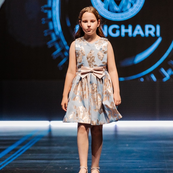 GIRLS BLUE & ROSE GOLD DRESS - Picture 2 of 2